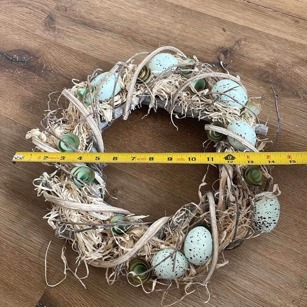 14” Faux Flower & Easter Egg Wood Curl Wreath – Pastel Spring Charm! 🌸🥚✨